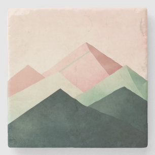 Pastel Ridge – Geometric Mountain Landscape #1 Stone Coaster
