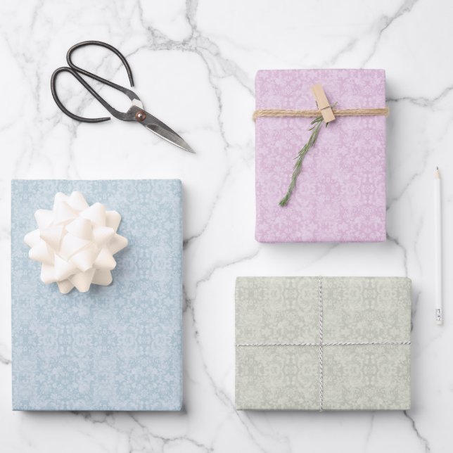 Pastel Rococo Damask Wrapping Paper Sheets (Front)