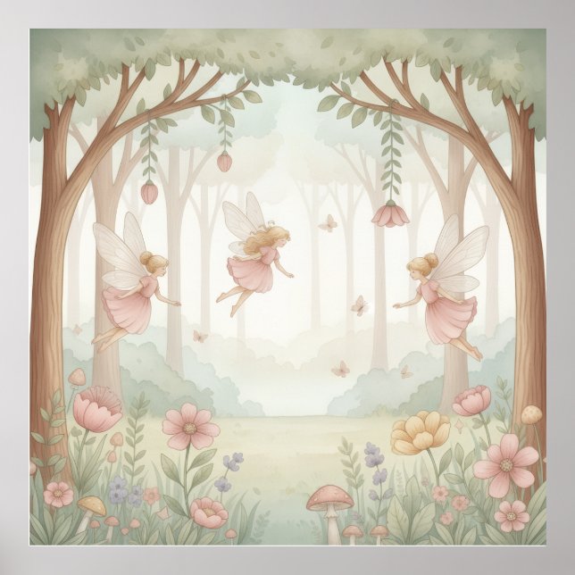 Pastel Rococo Fairy Garden Whimsical Nursery Mura  Poster (Front)