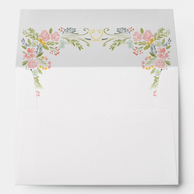 Pastel Rococo Garden Ornate Floral Wedding Envelope (Back (Bottom))