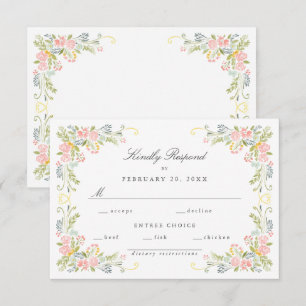 Pastel Rococo Garden Ornate Floral Wedding RSVP Card