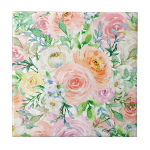 Pastel romantic garden ceramic tile