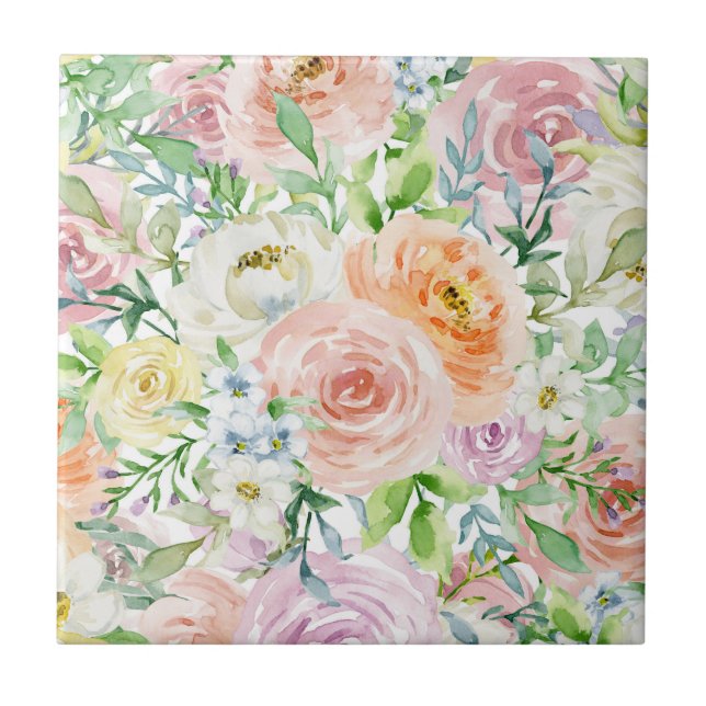 Pastel romantic garden ceramic tile (Front)