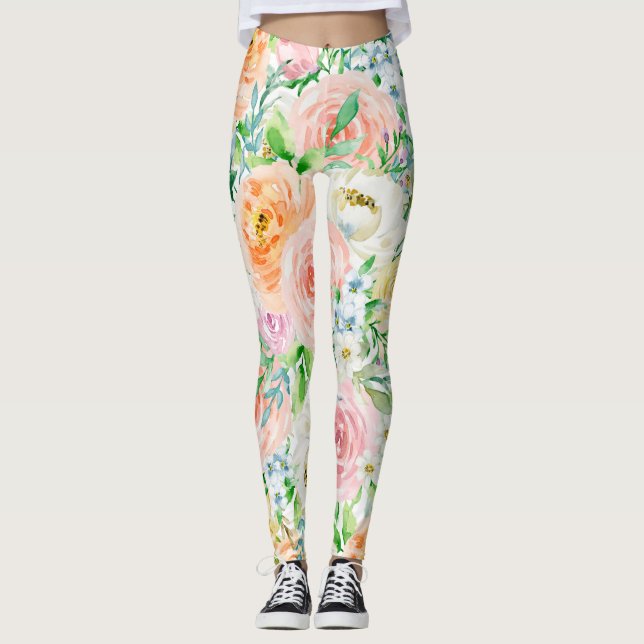 Pastel romantic garden leggings (Front)