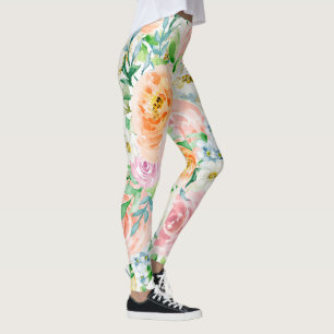 Pastel romantic garden leggings