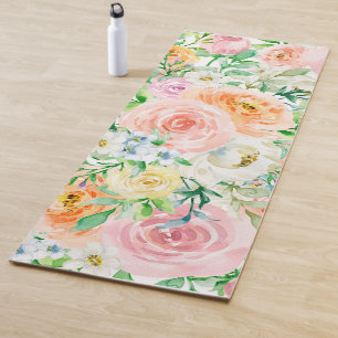 Pastel Romantic Roses Garden Yoga Mat
