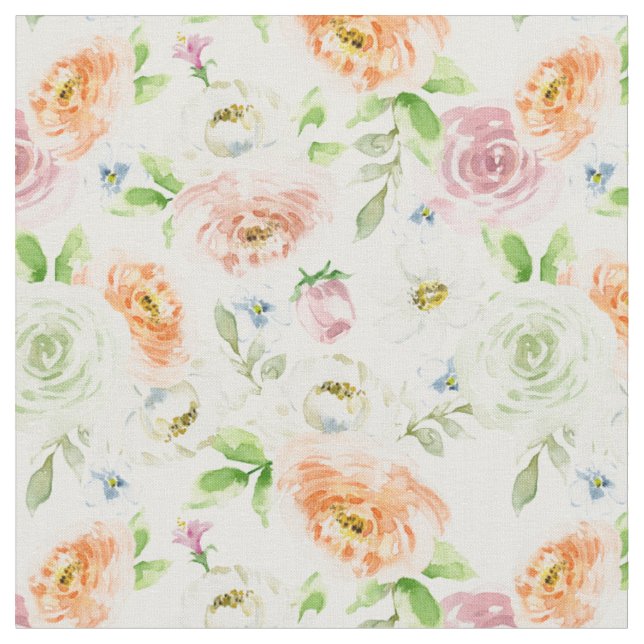 Pastel Romantic Roses Pattern Fabric (Close Up)