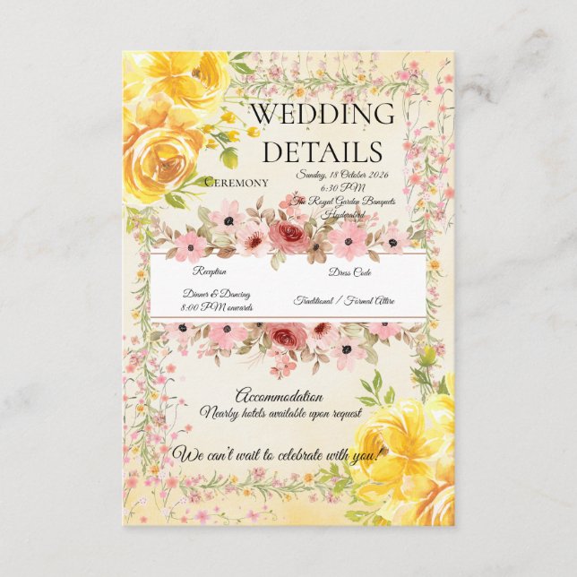 Pastel Romantic Wedding Information Insert (Front)
