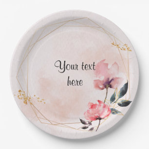 Pastel Rose and gold frame elegant template Napkin Paper Plate