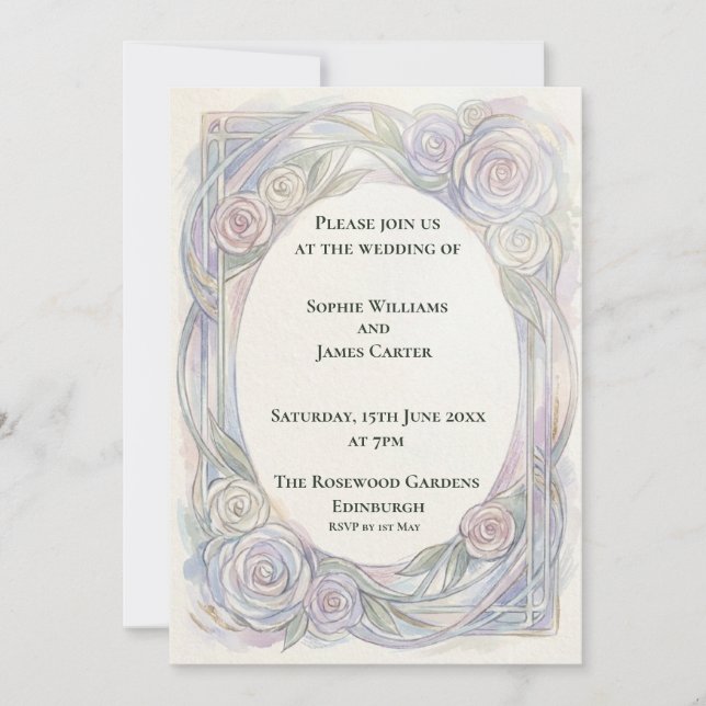 Pastel Rose Art Nouveau Wedding Invitation (Front)