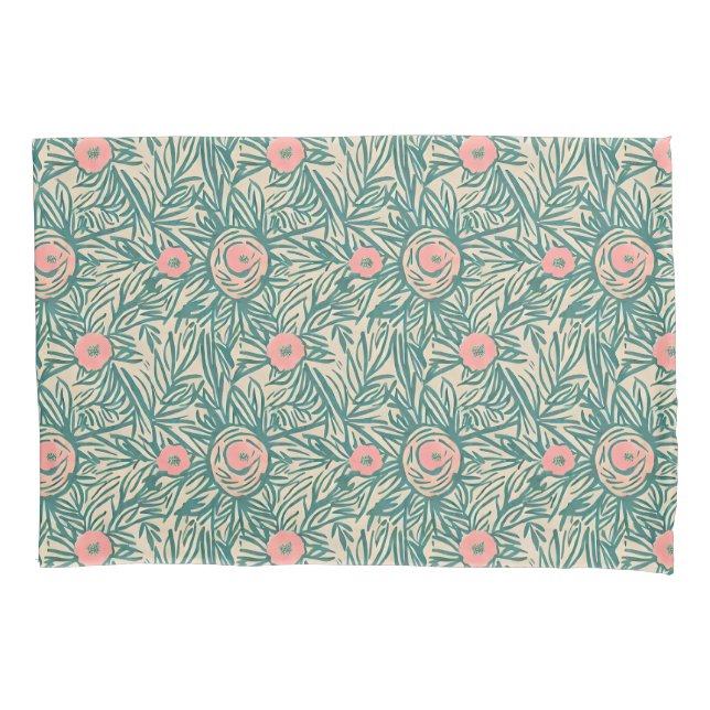 Pastel Rose & Botanical Greenery Pattern Pillowcase (Front)