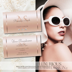 Pastel Rose Coral Shimmery Sparkle Jewels Initials Business Card