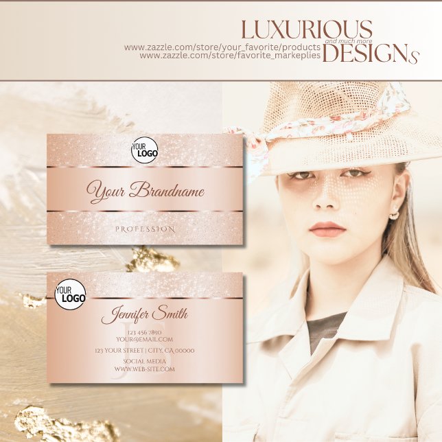 Pastel Rose Coral Sparkling Glitter Logo Initials Business Card (Creator Uploaded)