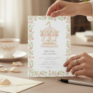Pastel Rose Garden Carousel Birthday Party Invitation