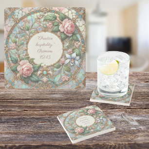 Pastel Rose Garden Customisable Bible Verse Stone Coaster