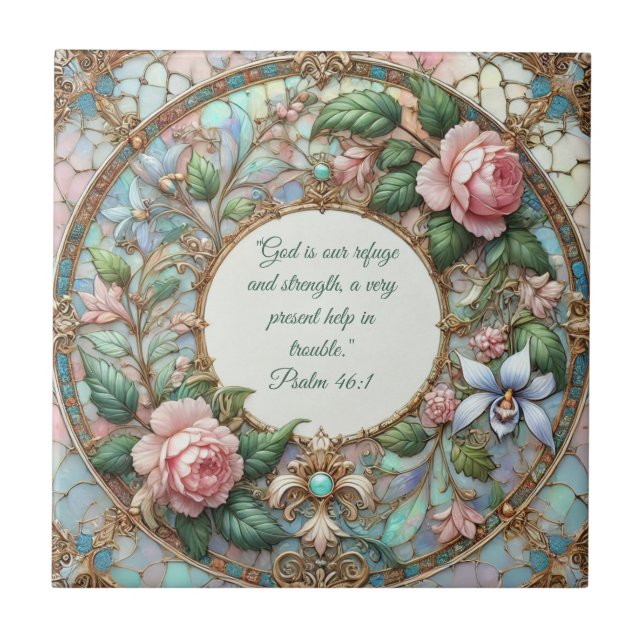 Pastel Rose Garden Customisable Bible Verses  Ceramic Tile (Front)