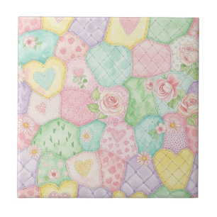 Pastel Rose Garden Pattern Ceramic Tile