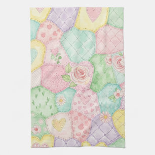 Pastel Rose Garden Pattern Tea Towel