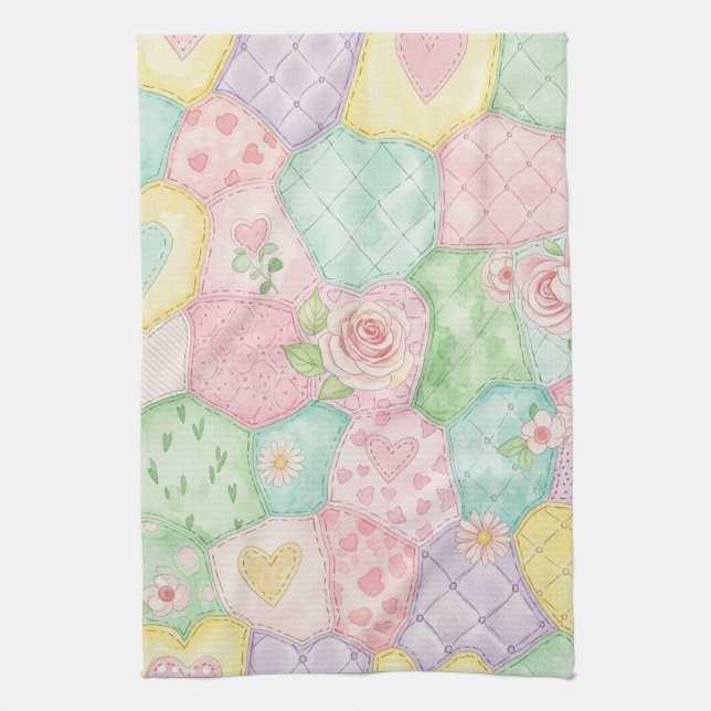 Pastel Rose Garden Pattern Tea Towel (Vertical)
