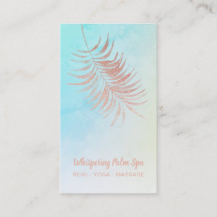 *~* Pastel Rose Gold Palm Leaf Turquoise Ombre Business Card