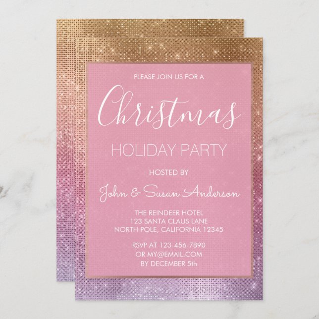 Pastel Rose Gold - Pink Christmas Party Invitation (Front/Back)