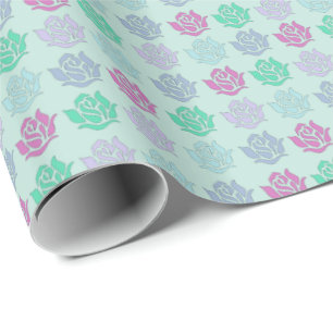 Pastel Rose Pattern Blue Wrapping Paper
