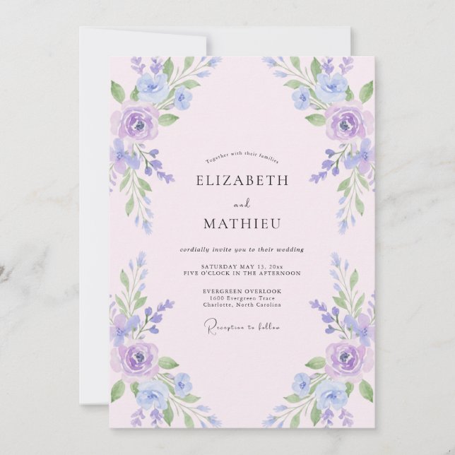 Pastel Rose Pink Leafy Wedding Invitation (Front)