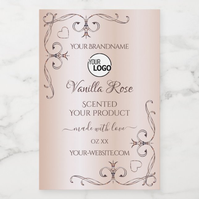 Pastel Rose Pink Product Label Ornate Corners Logo (Single Label)