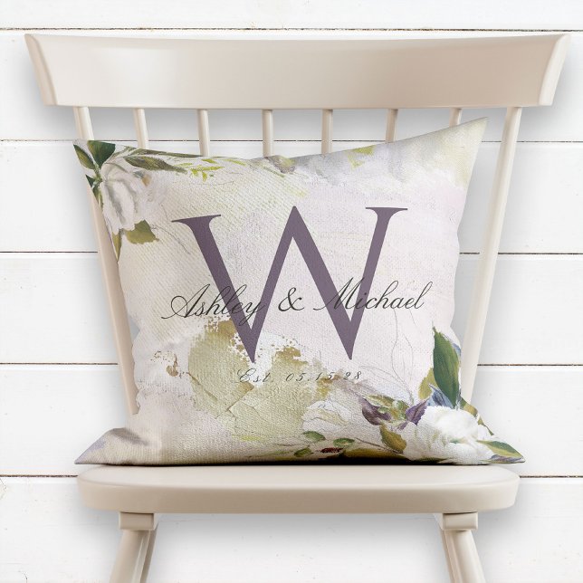 Pastel Rose Purple Monogram Wedding Keepsake Cushion (Creator Uploaded)