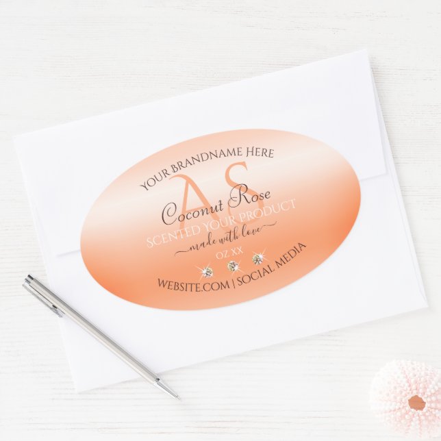 Pastel Rose Salmon Product Labels Jewels Monogram (Envelope)