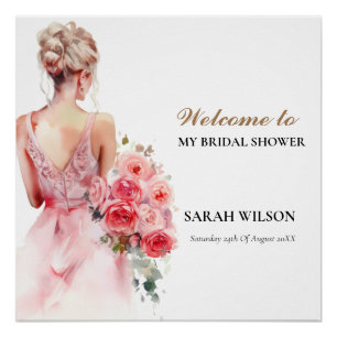 Pastel Rose Watercolor Wedding Gown Bridal Shower  Poster