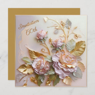 Pastel Rosegold Roses  60th Invitation