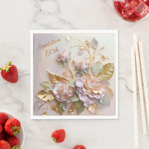 Pastel Rosegold Roses  60th Invitation Napkin