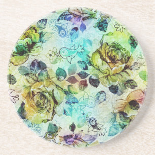Pastel Roses & Birds Design Coaster