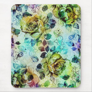 Pastel Roses & Birds Design Mouse Pad