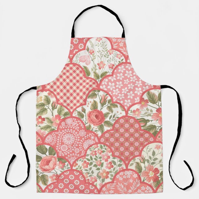 Pastel Roses Floral Patchwork Pattern Apron (Front)