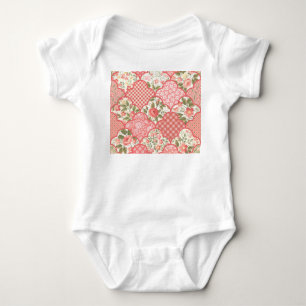 Pastel Roses Floral Patchwork Pattern Baby Bodysuit