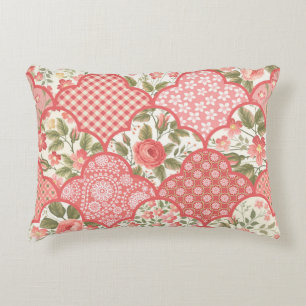 Pastel Roses Floral Patchwork Pattern Decorative Cushion