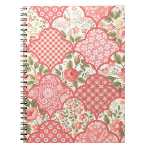 Pastel Roses Floral Patchwork Pattern Notebook