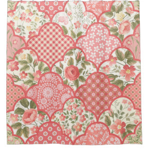 Pastel Roses Floral Patchwork Pattern Shower Curtain