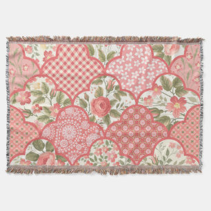 Pastel Roses Floral Patchwork Pattern Throw Blanket