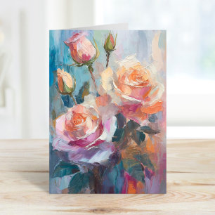 Pastel Roses Modern Abstract Floral Art Card