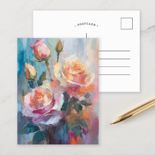 Pastel Roses Modern Abstract Floral Art Postcard