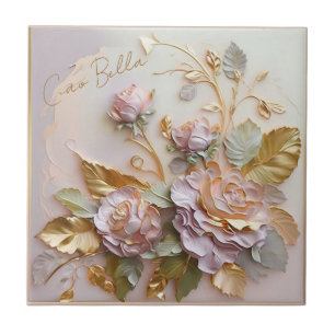 Pastel Roses Sculpture Ceramic Tile