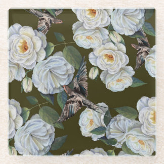 Pastel roses, wedding floral seamless. glass coaster