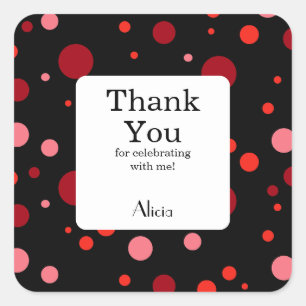 Pastel Ruby Cranberry Polka Dot Black Thank You Square Sticker