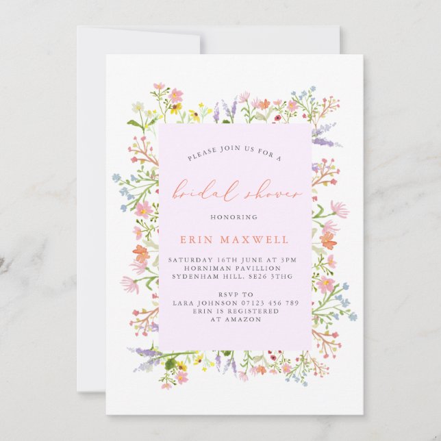 Pastel Rustic Wildflower Frame Bridal Shower Invitation (Front)