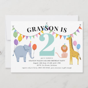 Pastel Safari Animals Kids Birthday Party Invitation