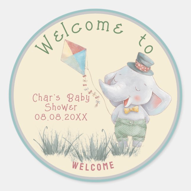 Pastel Safari Animals Personalised Baby Shower Cla Classic Round Sticker (Front)