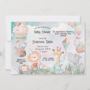 Pastel Safari Animals Personalised Baby Shower Invitation